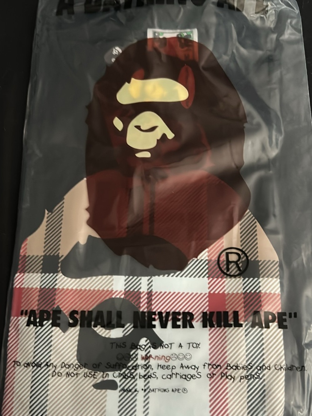 Bape Black Red Plaid Ape Head Graphic Tee